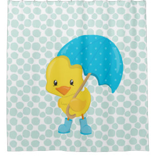 Cute Rubber Ducky on Blue Dots