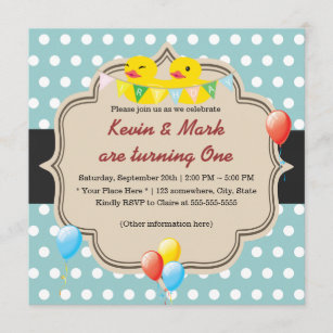 Cute Rubber Ducky Twins Polka Dots Birthday Invitation