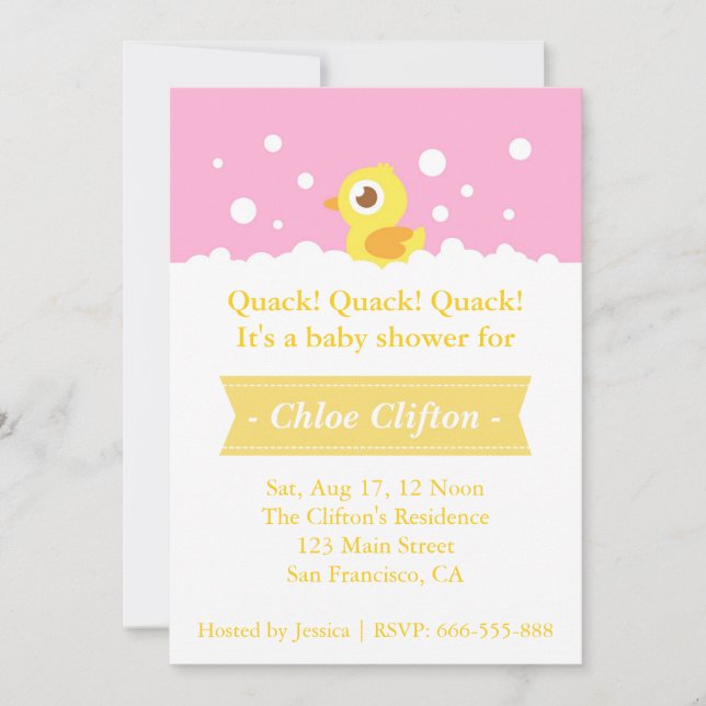 Cute Rubber Ducky with Bubbles Baby Shower Party Invitation (Front)
