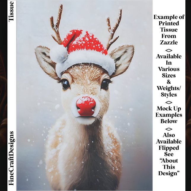 Cute Rudolf In Santa Hat In Snow EK2L Decoupage Tissue Paper (Creator Uploaded)