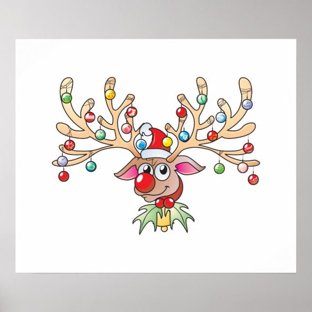 Cute Rudolf Reindeer with Christmas Lights Cards Poster (Front)
