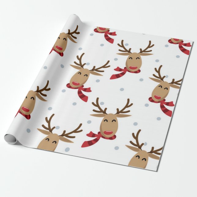 Cute Rudolph Christmas Pattern Wrapping Paper (Unrolled)