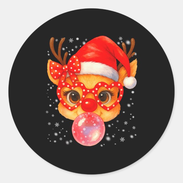 Cute Rudolph Red Nose Bubble Gum Christmas Xmas Gi Classic Round Sticker (Front)