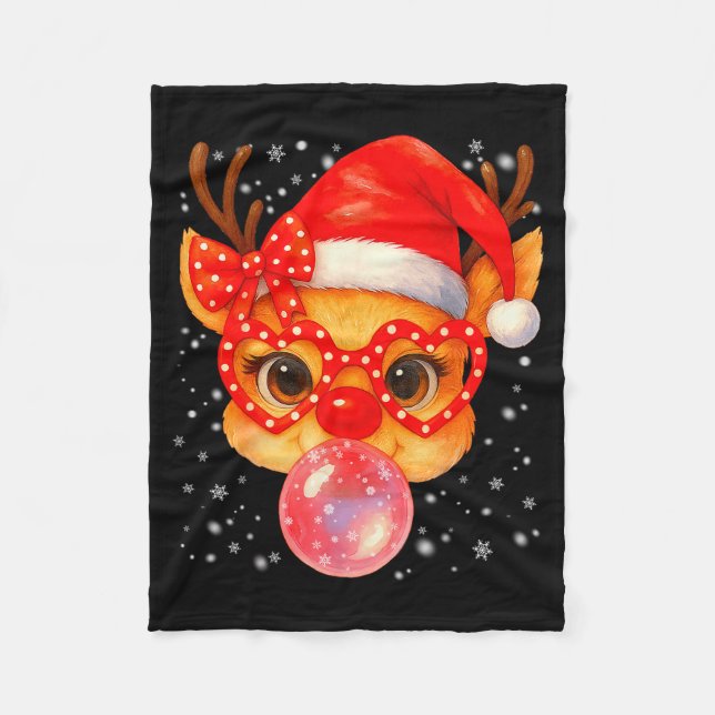 Cute Rudolph Red Nose Bubble Gum Christmas Xmas Gi Fleece Blanket (Front)