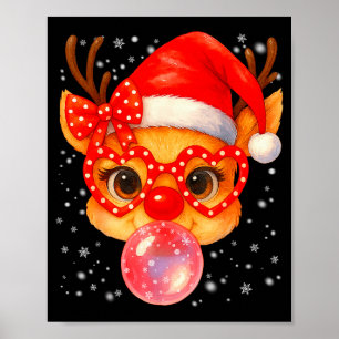 Cute Rudolph Red Nose Bubble Gum Christmas Xmas Gi Poster