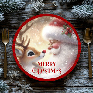 Cute Rudolph Red Nose Cartoon Christmas Paper Plat Paper Plate