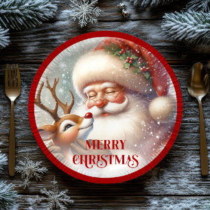 Cute Rudolph Red Nose Kids Christmas Paper Party   Paper Plate