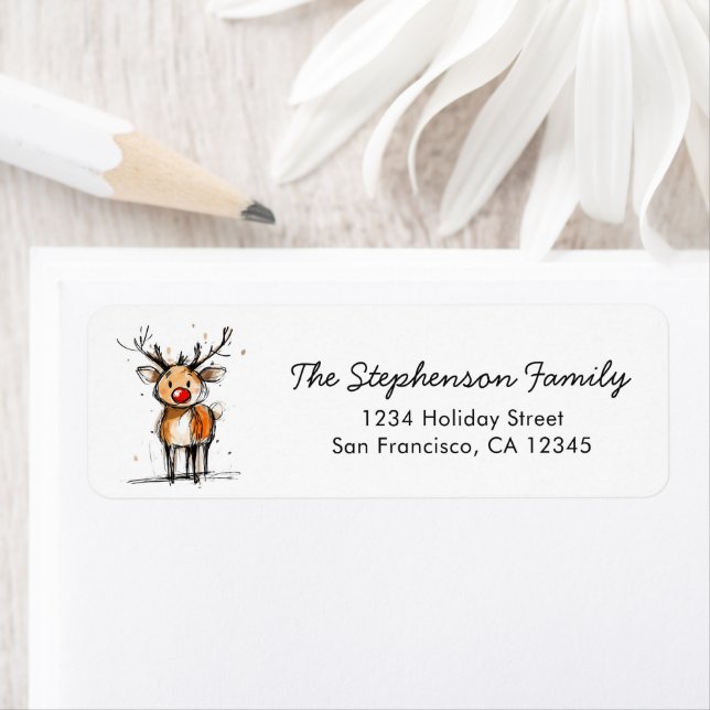 Cute Rudolph Reindeer Christmas Return Address (En situation)
