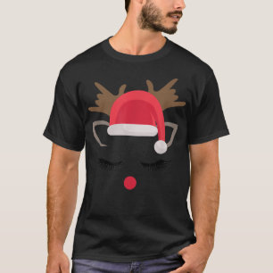 Cute Rudolph Reindeer Face Merry Christmas Santa H T-Shirt