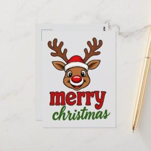 Cute Rudolph Reindeer Merry Christmas Postcard