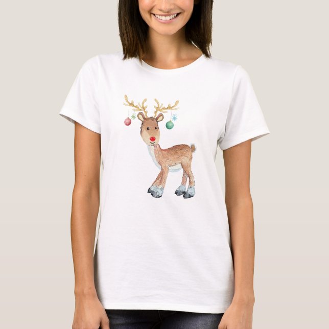 Cute Rudolph Reindeer Ornaments Antlers Christmas T-Shirt (Front)
