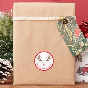 Cute Rudolph Reindeer   Sent With Christmas Cheer  Classic Round Sticker