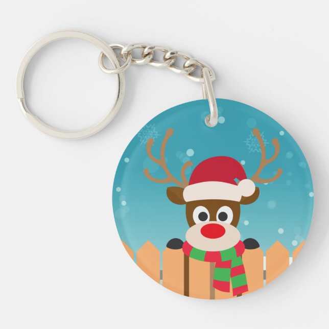 Cute Rudolph The Red Nose Reindeer | Keychain (Front)