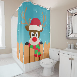 Cute Rudolph The Red Nose Reindeer Shower Curtain