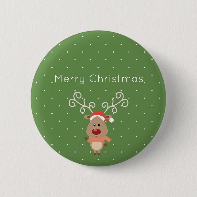 Cute Rudolph the red nosed reindeer cartoon 2 Inch Round Button (Front)