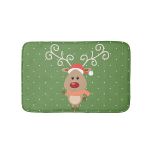 Cute Rudolph the red nosed reindeer cartoon Bath Mat