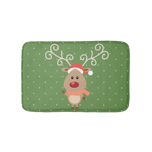Cute Rudolph the red nosed reindeer cartoon Bath Mat (Front)