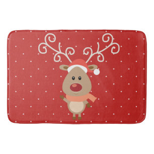Cute Rudolph the red nosed reindeer cartoon Bath Mat