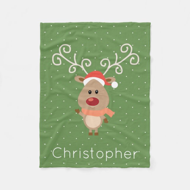 Cute Rudolph the red nosed reindeer cartoon Fleece Blanket (Front)