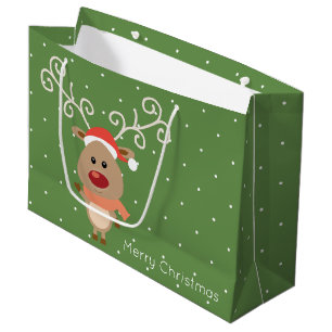 Cute Rudolph the red nosed reindeer cartoon Large Gift Bag