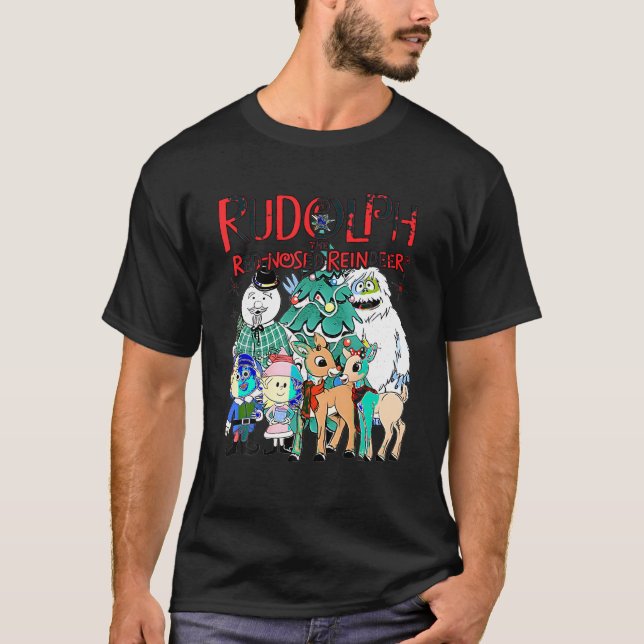Cute Rudolph The Red Nosed Reindeer Christmas Spec T-Shirt (Front)