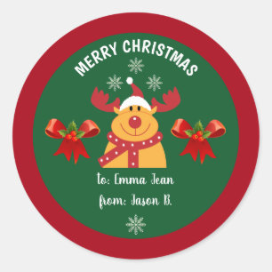 Cute Rudolph the Reindeer Merry Christmas To From  Classic Round Sticker