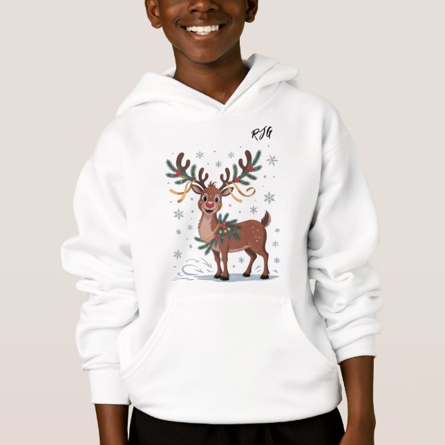 Cute Rudolph with Gold Accents Initials (Front)