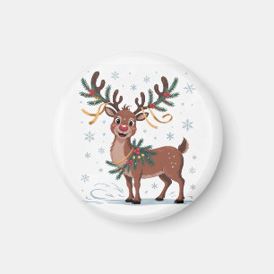 Cute Rudolph with Gold Accents Magnet