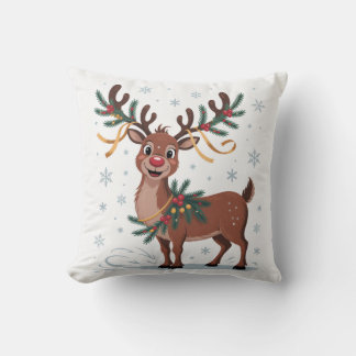 Cute Rudolph with Gold Accents Throw Pillow