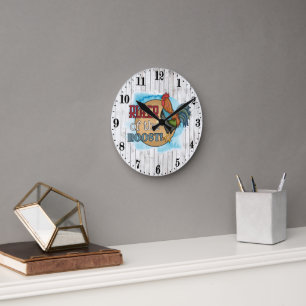 Cute ruler rooster lovers round clock