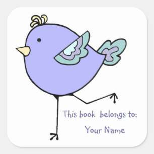 Cute Running Bird This book belongs to  Bookplate Square Sticker