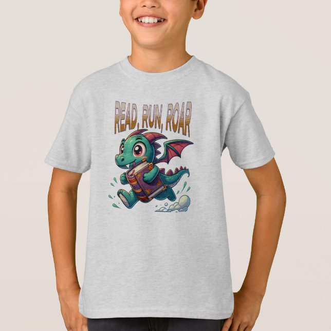 Cute running Book Dragon T-Shirt (Front)