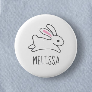 Cute Running Bunny Rabbit Custom Name 2 Inch Round Button