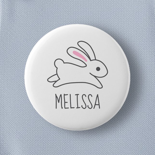 Cute Running Bunny Rabbit Custom Name 2 Inch Round Button (Creator Uploaded)