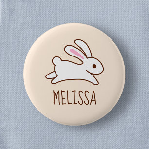 Cute Running Bunny Rabbit Custom Name Beige 2 Inch Round Button