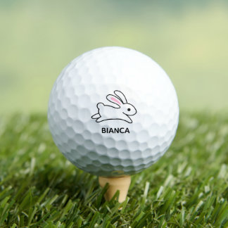Cute Running Bunny Rabbit Custom Name Golf Balls