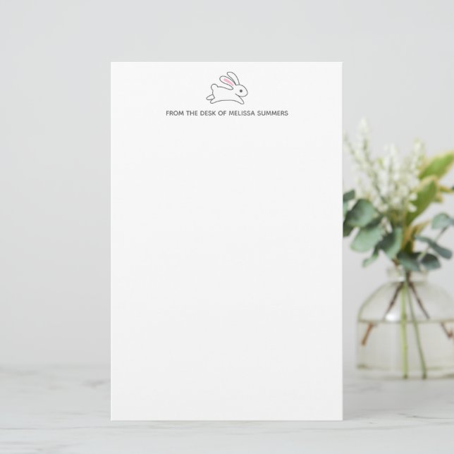Cute Running Bunny Rabbit Custom Text Stationery (Standing Front)