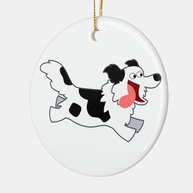 Cute Running Cartoon Border Collie Ornament (Left)