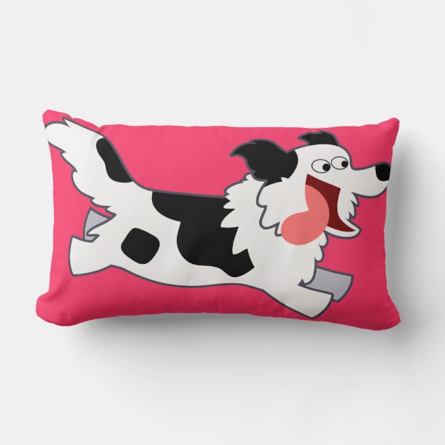 Cute Running Cartoon Border Collie Pillow (Front)