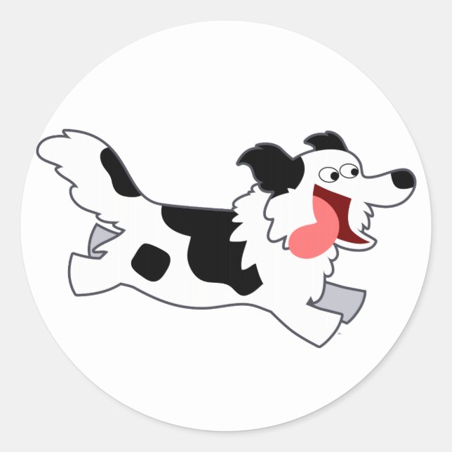 Cute Running Cartoon Border Collie Sticker (Front)