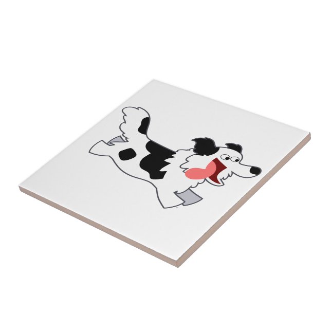 Cute Running Cartoon Border Collie Tile (Side)