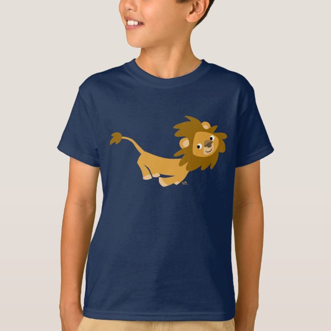 Cute Running Cartoon Lion Children T-Shirts (Front)