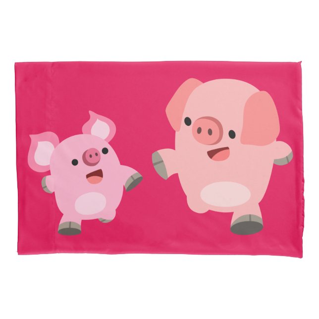 Cute Running Cartoon Pigs Pillowcase (Front)