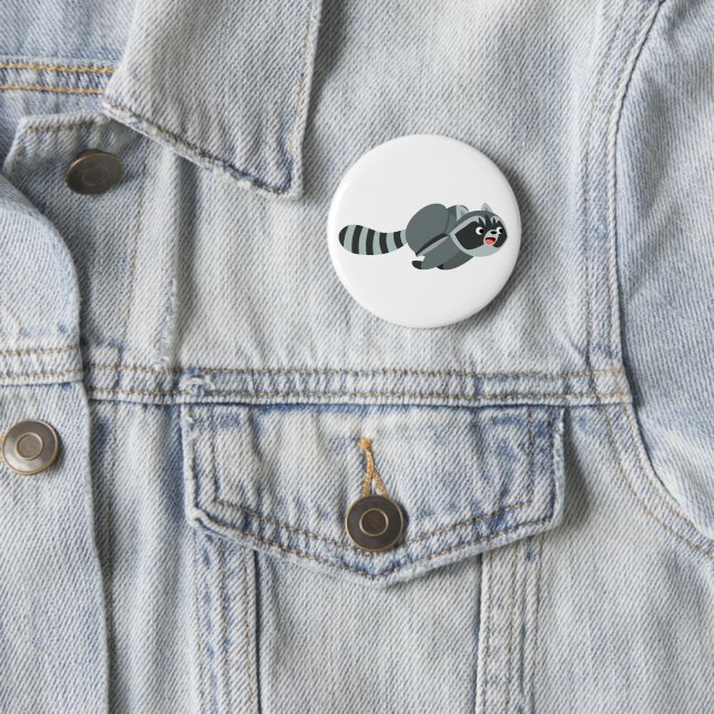 Cute Running Cartoon Raccoon 2 Inch Round Button (In Situ)