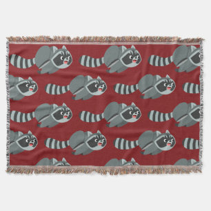 Cute Running Cartoon Raccoon Throw Blanket