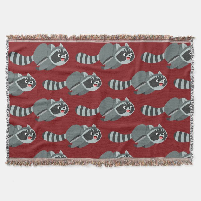 Cute Running Cartoon Raccoon Throw Blanket (Front)
