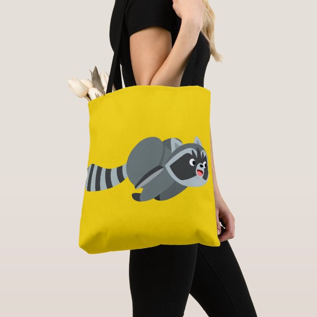 Cute Running Cartoon Raccoon Tote Bag (Close Up)