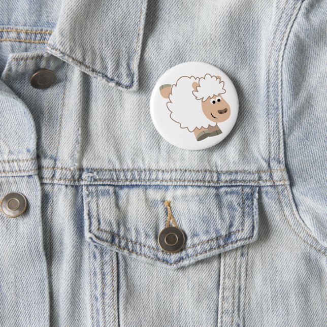Cute Running Cartoon Sheep 2 Inch Round Button (In Situ)