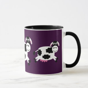 Cute Running Cows Purple & Black Ringer Mug