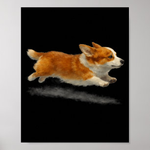 Cute running dog funny corgi running art meme  poster